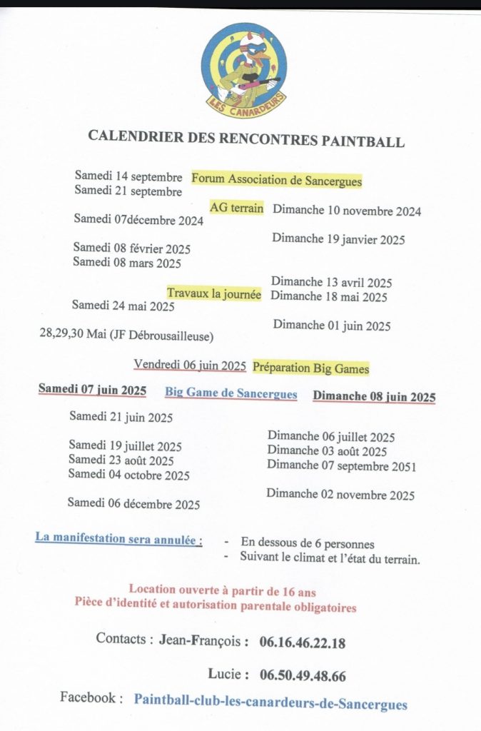 calendrier rencontres paintball